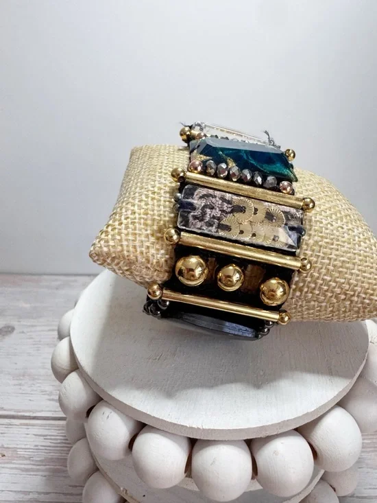 Nocturne chunky beaded Lisa bracelet gold tone bohemian - Picture 14 of 16